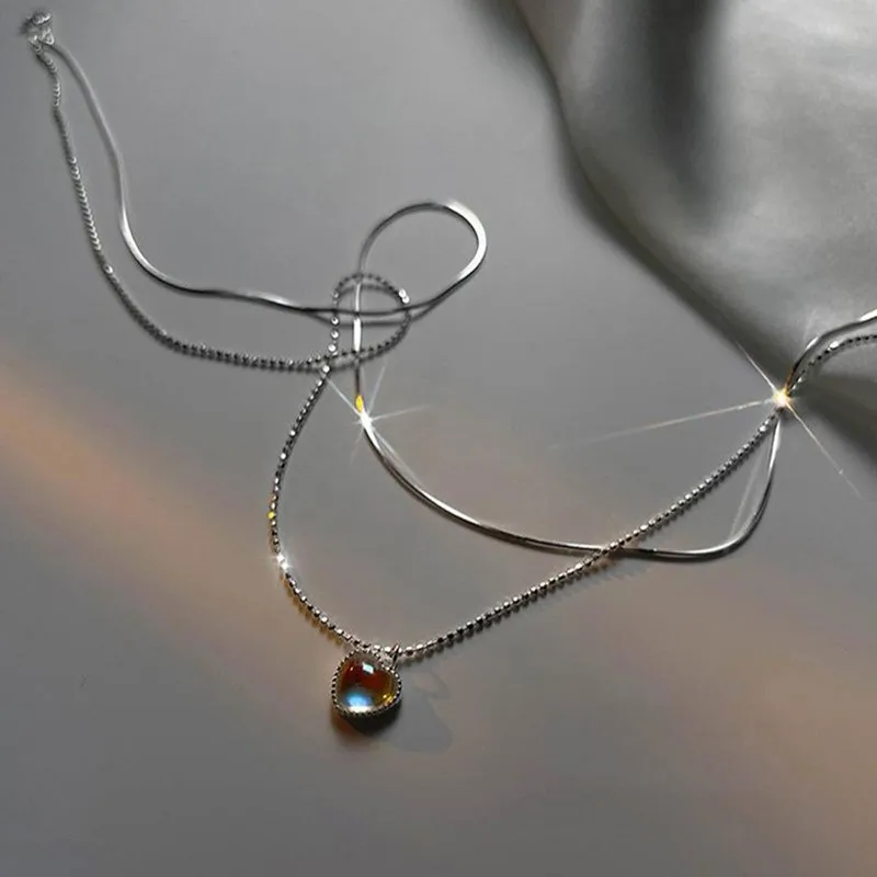 

Fashion Vintage Double Stacked Titanium Steel Necklace Collarbone Chain Pendant Necklace Women's Jewelry Party Gifts