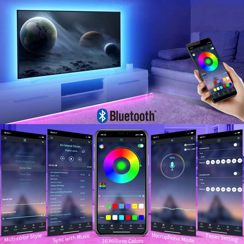 Светодиодная лента Bluetooth Управление Rgb Светодиодные фонари для телевизора