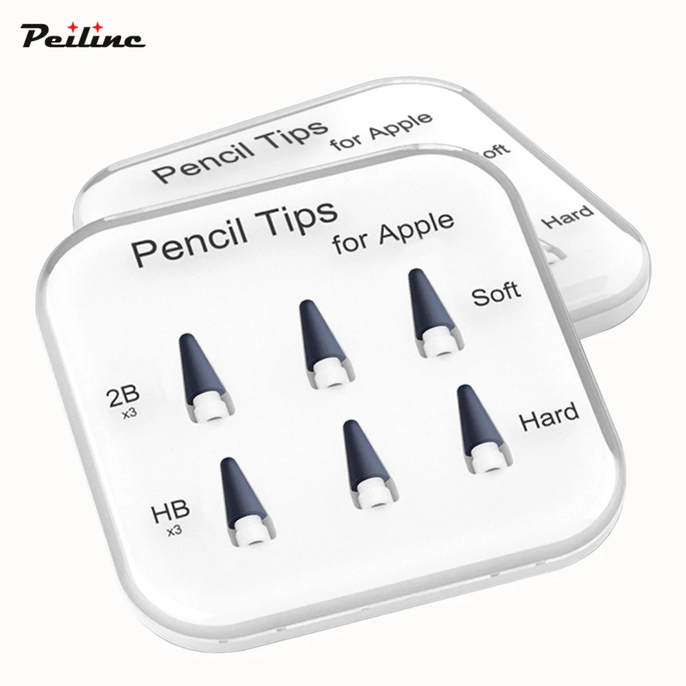 Peilinc Pencil Tips for Apple Pencil 1st / 2nd Logitech Crayon, 2B Soft Double-Layered iPad Pencil Tip, White & Black Stylus Nib
