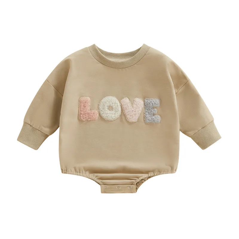 

New Born Baby Girl Boy Clothes Fall Winter Bodysuits Fuzzy Letter Embroidery Long Sleeve Jumpsuits Baby Items 0 to 12 Months