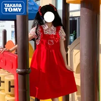 takara tomy summer suit student polka dot doll lined with red hello kitty cotton strap dress two piece girl sweet casual suit
