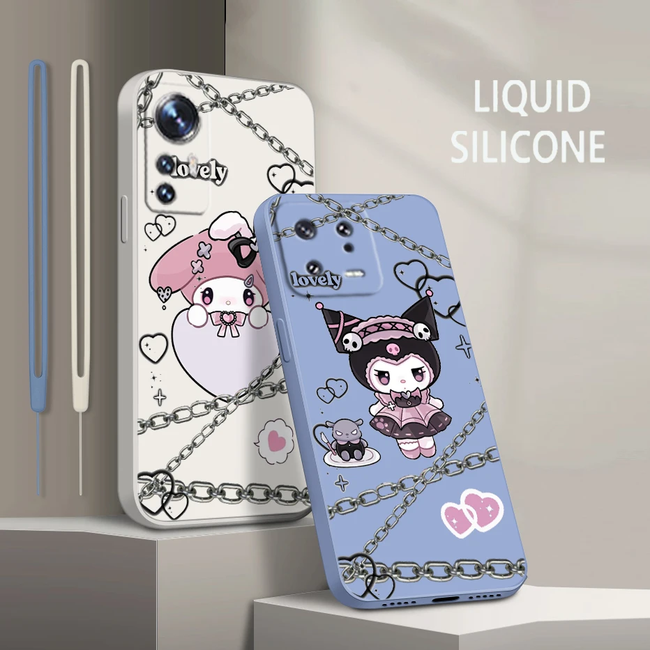 

Cartoon Cute Kuromi Melody For Xiaomi Mi 13 12 12T 11 11T 10 10T 9 9SE Lite Pro Ultra A3 Liquid Rope Silicone Phone Case Fundas