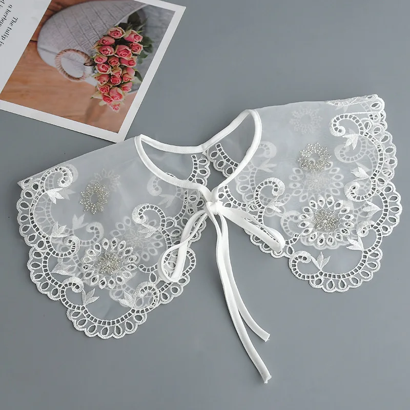 

Floral Embroidery Lace Fake Collars for Women Shirt Blouse Detachable Collar Woman White Lace Lapel Bouse Shoulder Wraps