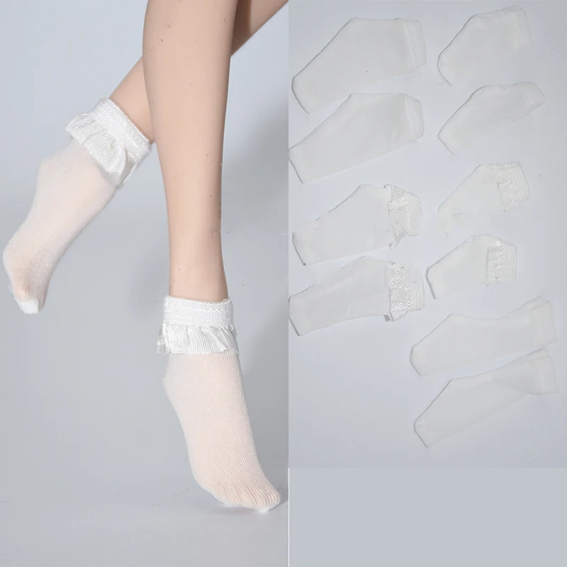 

In Stock 1/6 Scale White Short Kimono Socks Sexy Lace Ice Silk Middle Socks Accessories Fit 12'' Female Action Figure Body Model