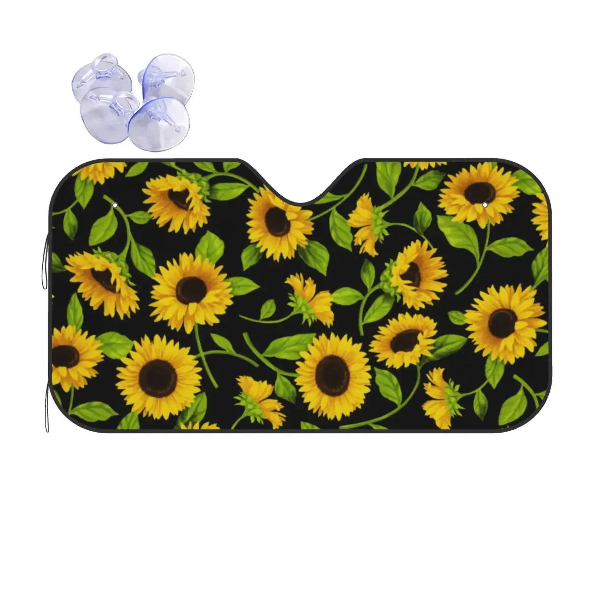 Черный солнцезащитный козырек с рисунком подсолнуха для лобового стекла