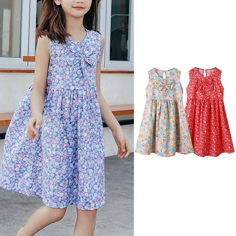 

Summer Flower Girl Dresses Cotton Sleeveless Kids Dresses for Girls Floral Knee-length Children Clothes 2022 Casual Beach Wear