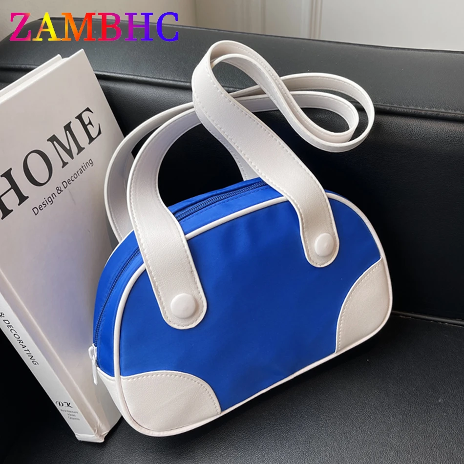 

Дизайнерская модная женская сумочка со вставками, сумка на плечо из нейлона и искусственной кожи для женщин, новинка 2022, Весенняя дорожная с...