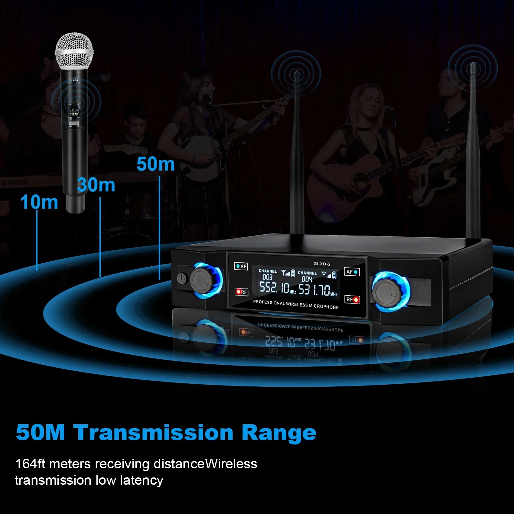 Фото GLXD2 Профессиональная беспроводная микрофонная система, двухканальный UHF беспроводной ручной динамический микрофон с фиксированной частотой для караоке-вечеринки №5