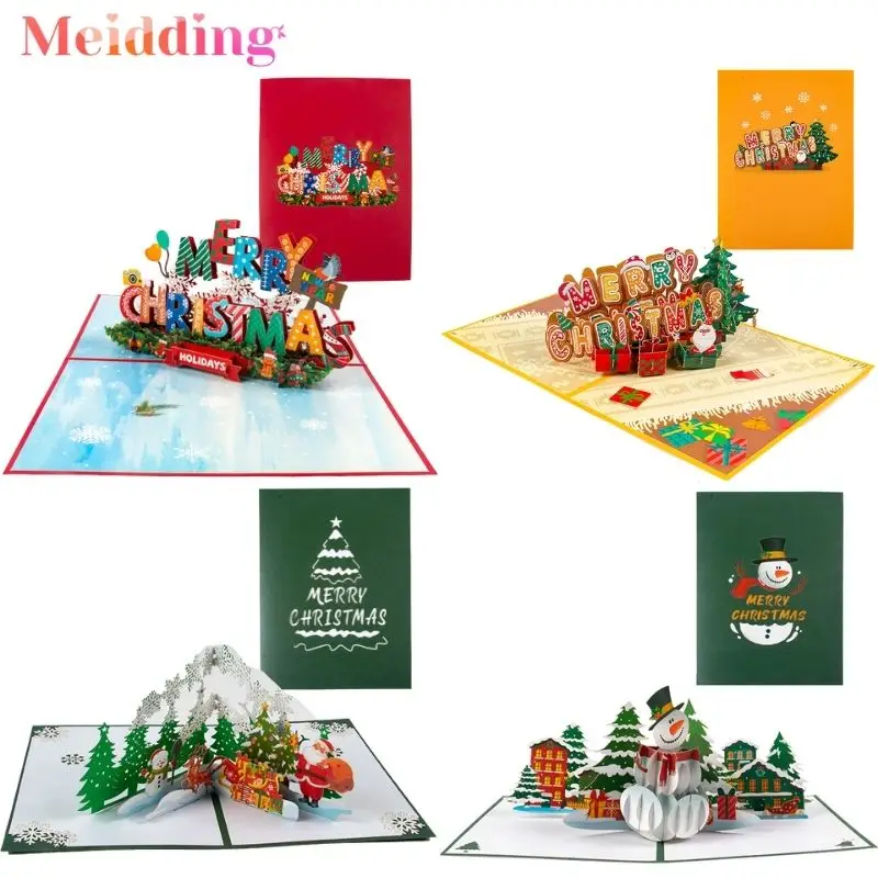 

Christmas 3D Pop Up Cards Merry Christmas Friend Family holiday Blessing Postcard for festival Winter Holiday New Year Gifts Car