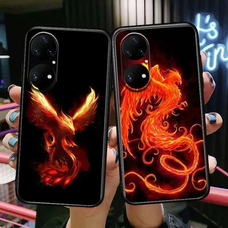 

The rising Fire Phoenix bird Phone Case For Huawei p50 P40 p30 P20 10 9 8 Lite E Pro Plus Black Etui Coque Painting Hoesjes comi