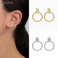 tiande silver color gold plated stud earrings for women cz zircon piercing circle huggie earrings 2022 fashion jewelry wholesale