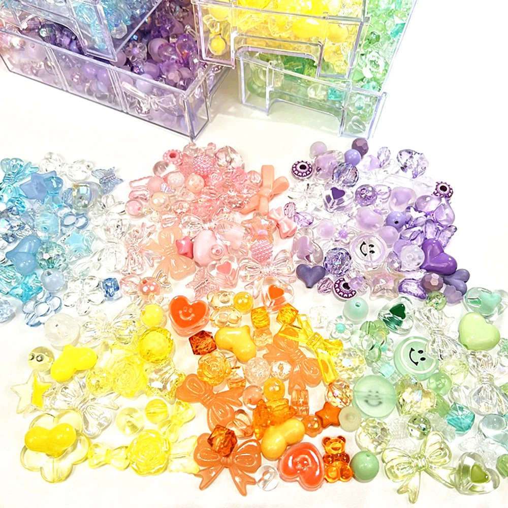 

50/100g Acrylic Glass Beads Candy Color Plastic Beads Heart Bow Flower Loose Spacer for DIY Handmade Accessories Jewelry Making