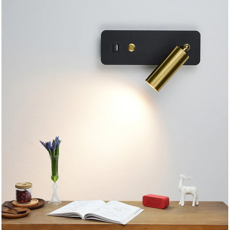 

LED Wall Lights With Switch And USB charging plug 7W White Black Wall Lamp Fixture Corridor Aisle Beside Lighting Art Sconce