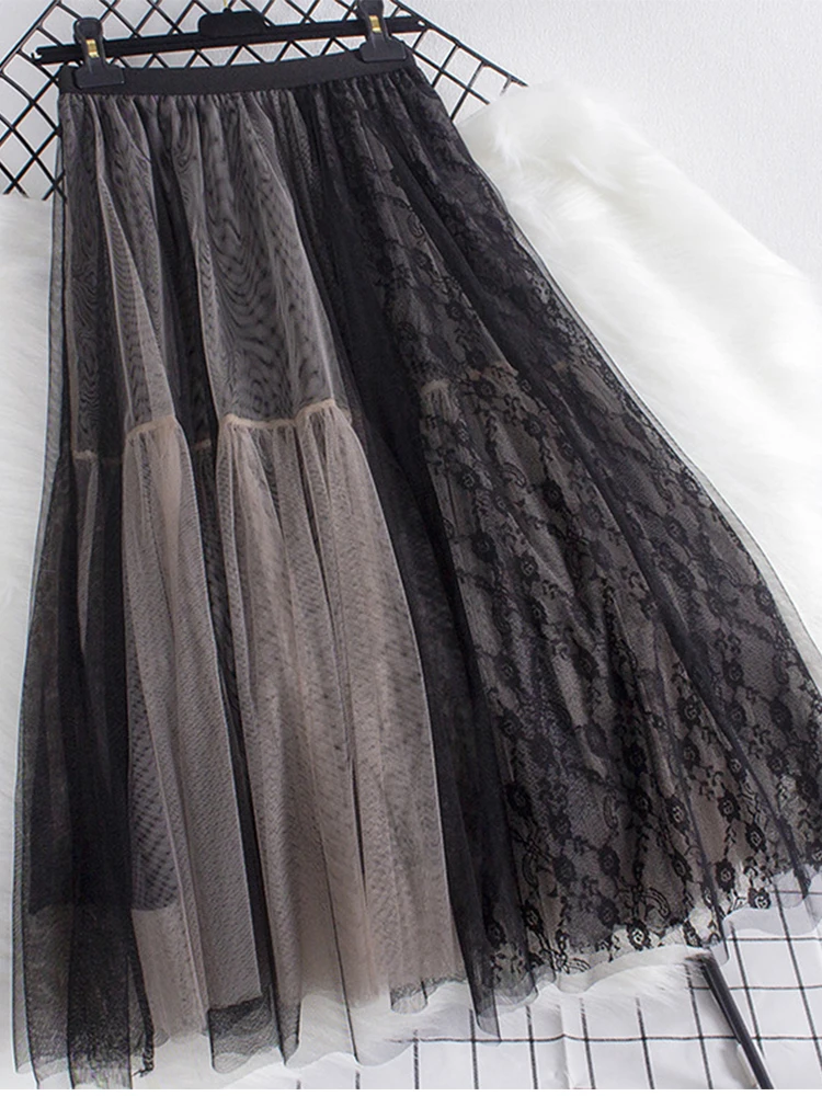 Женская кружевная юбка TIGENA однотонная трапециевидная с цветочным принтом и