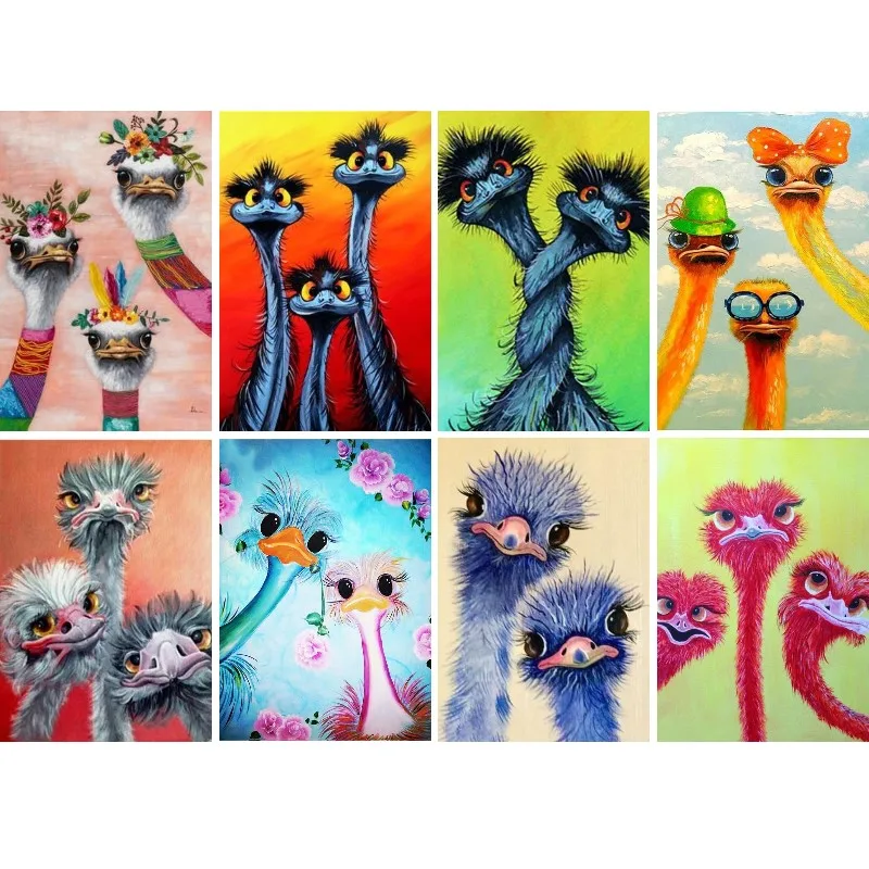 

Diamond Painting Bird Full Drill Square Diamond Embroidery Colorful Ostrich Picture Rhinestone Mosaic 5D DIY Art Home Decor