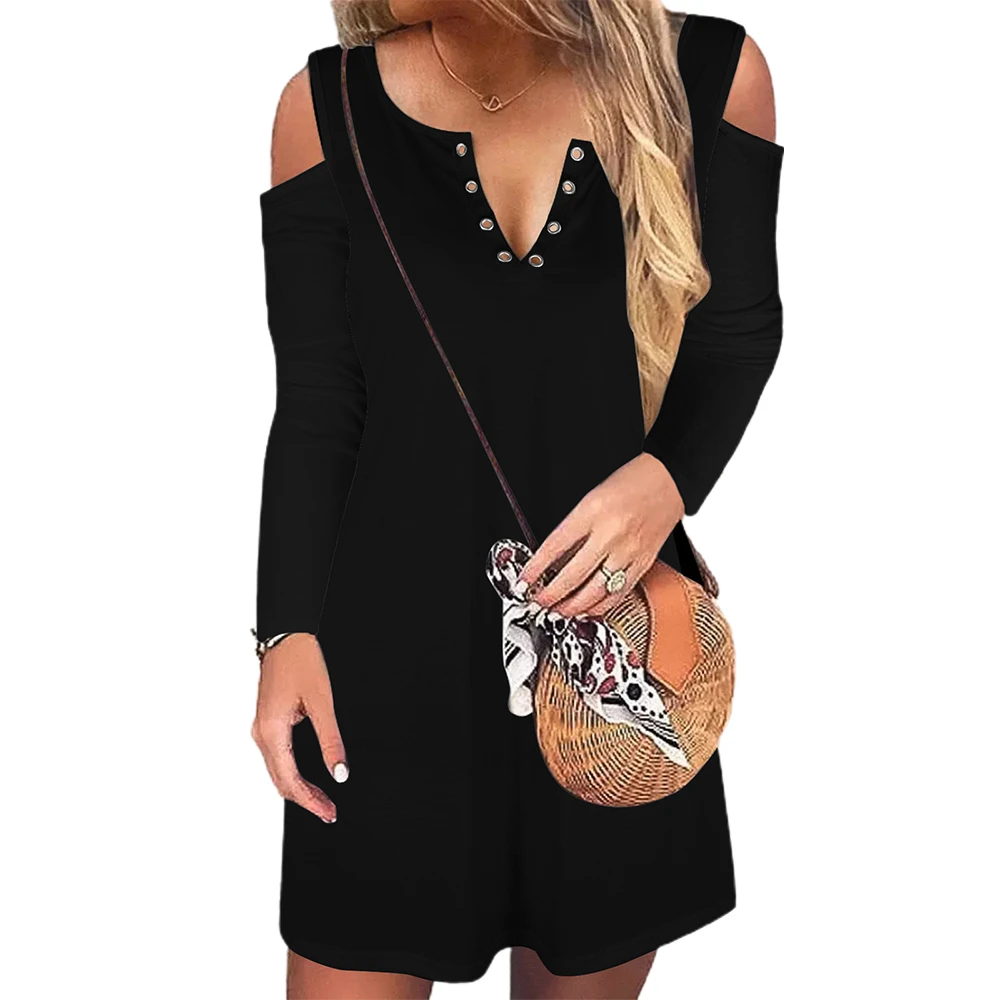 

Женское платье, белое, осенне-зимнее, сексуальное, с открытыми плечами, однотонное, с V-образным вырезом, на пуговицах, с длинным рукавом, мини...