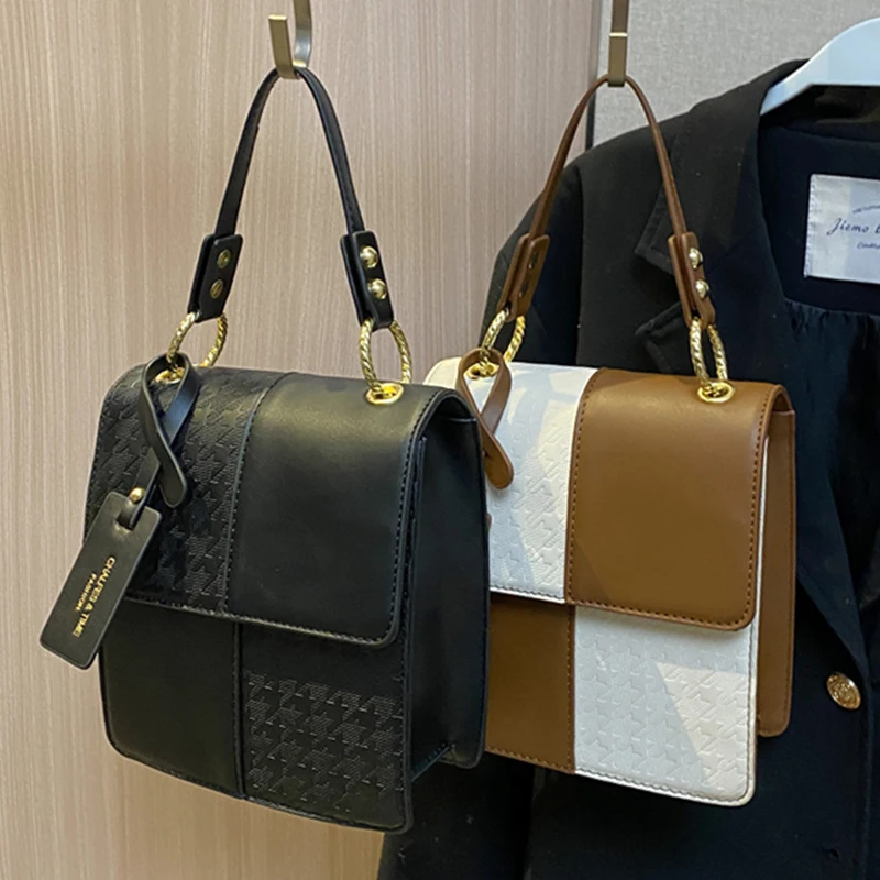 

Женская изящная Новая модная цветная кожаная сумка на плечо в стиле пэчворк, Женская Офисная сумка для работы, сумка-тоут с ручками, сумка-хобо