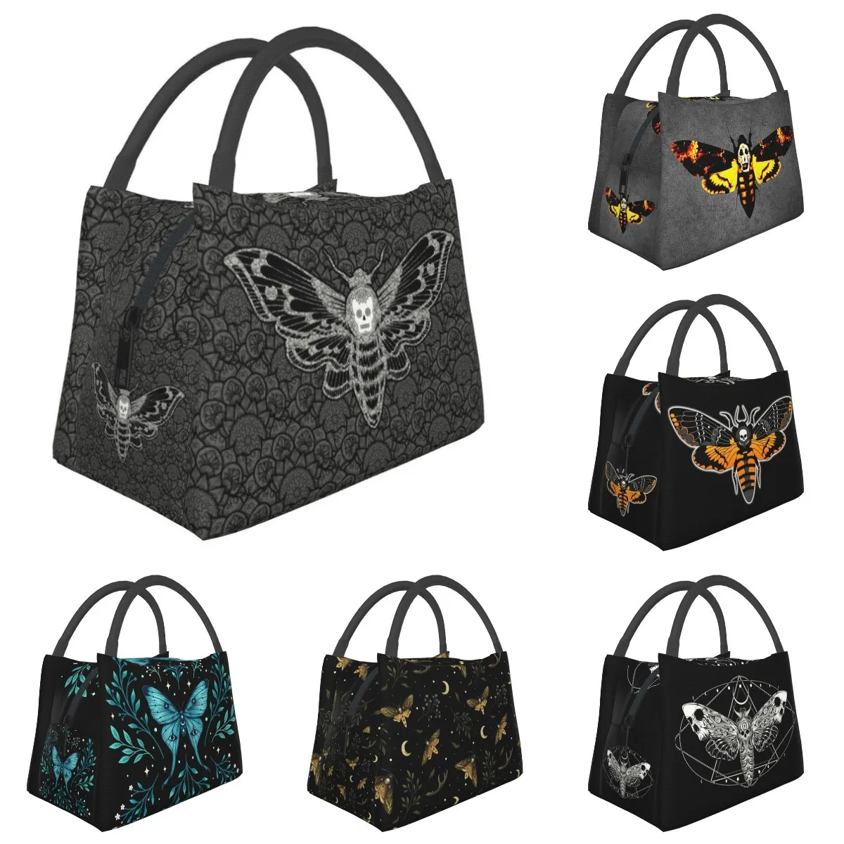 

Gothic Death Moth Resuable Lunch Box Women Waterproof Cooler Thermal Food Insulated Occult Witchcraft Lunch Bag Picnic Bags
