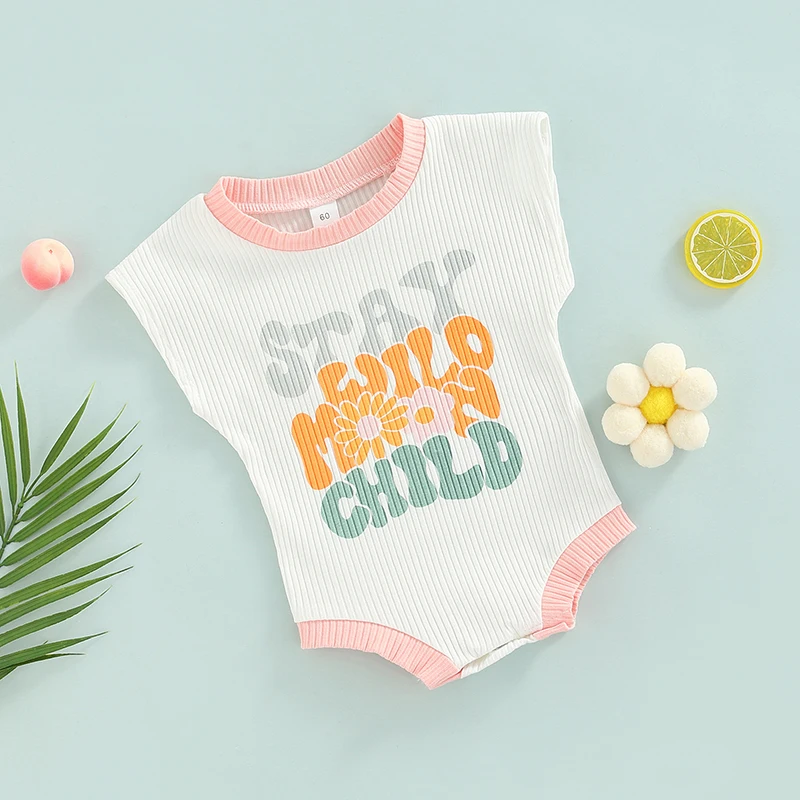 

Summer Autumn Infant Romper, Baby Girls Leisure Style Creative Colorful Letter Flower Printing Sleeveless Round Collar Jumpsuit