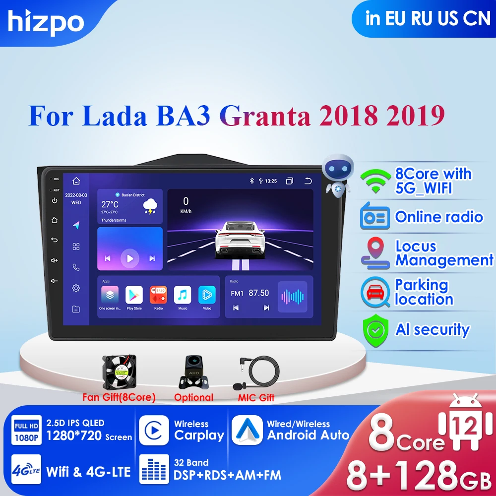 

Автомагнитола 2DIN на Android 12 для LADA BA3, Granta, Cross 2018, 2019, GPS-навигация, мультимедийный видеоплеер для Carplay, экран с ии