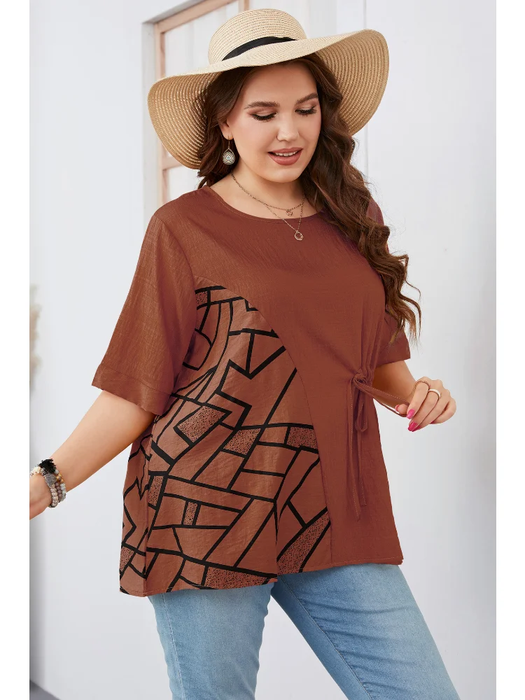 Plus size women short-sleeved round neck slim temperament commuting solid color plus size women clothing T-Shirts