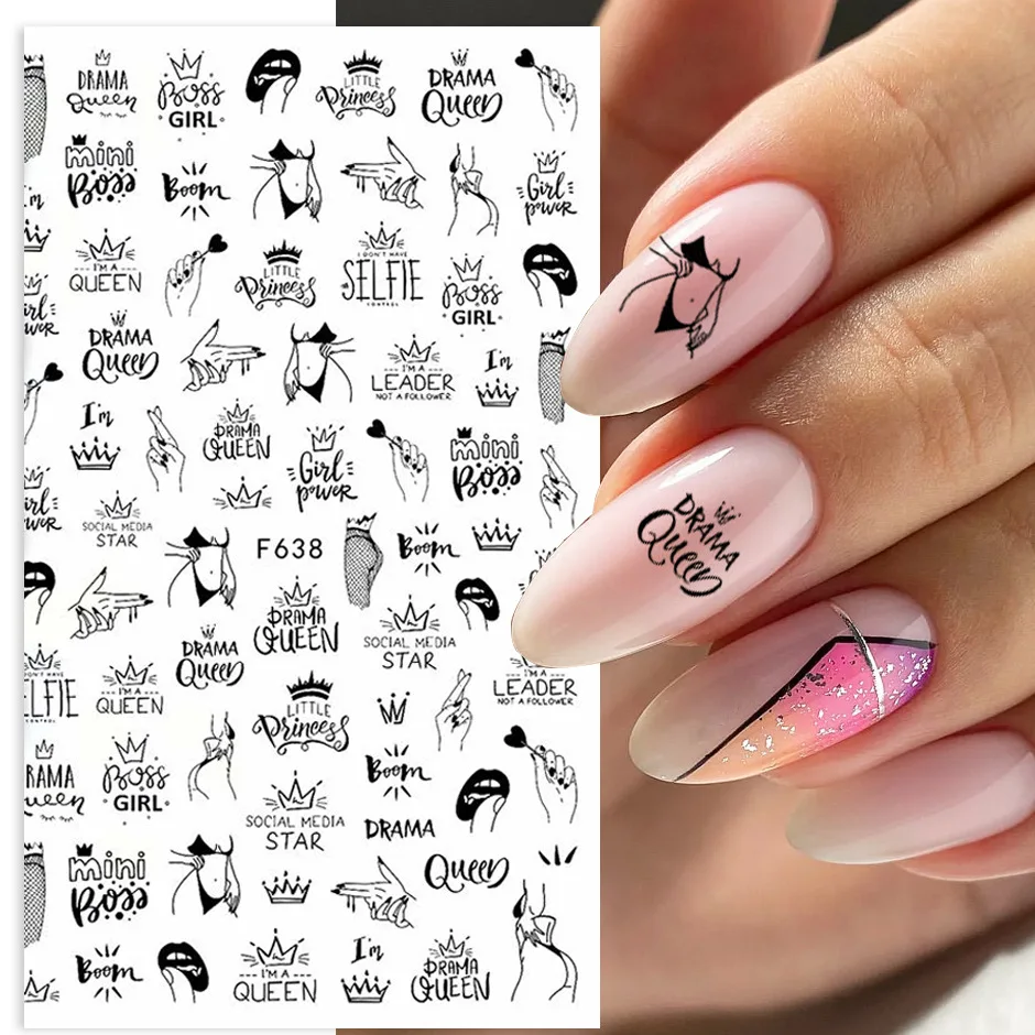 

1PCS 3D Adhesive Nail Sticker Geometric Figure Black and White Flowers Sexy Beauty Letter Stickers Nail Slider Nail Decoration