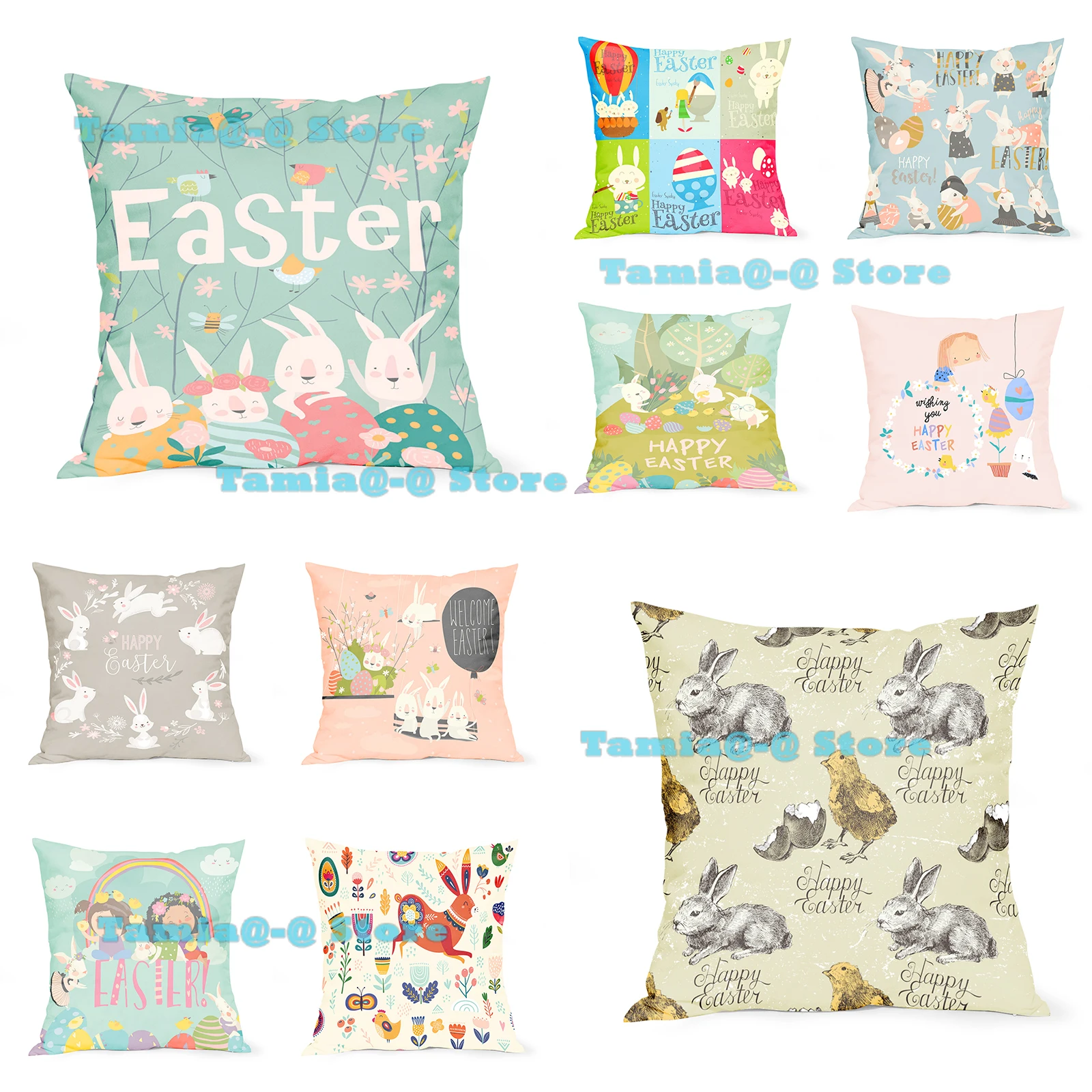 

Пасхальные наволочки 18x18, наволочка для диванной подушки, чехол с пасхальными яйцами кролика, украшения для дивана, кровати, автомобиля, для ...