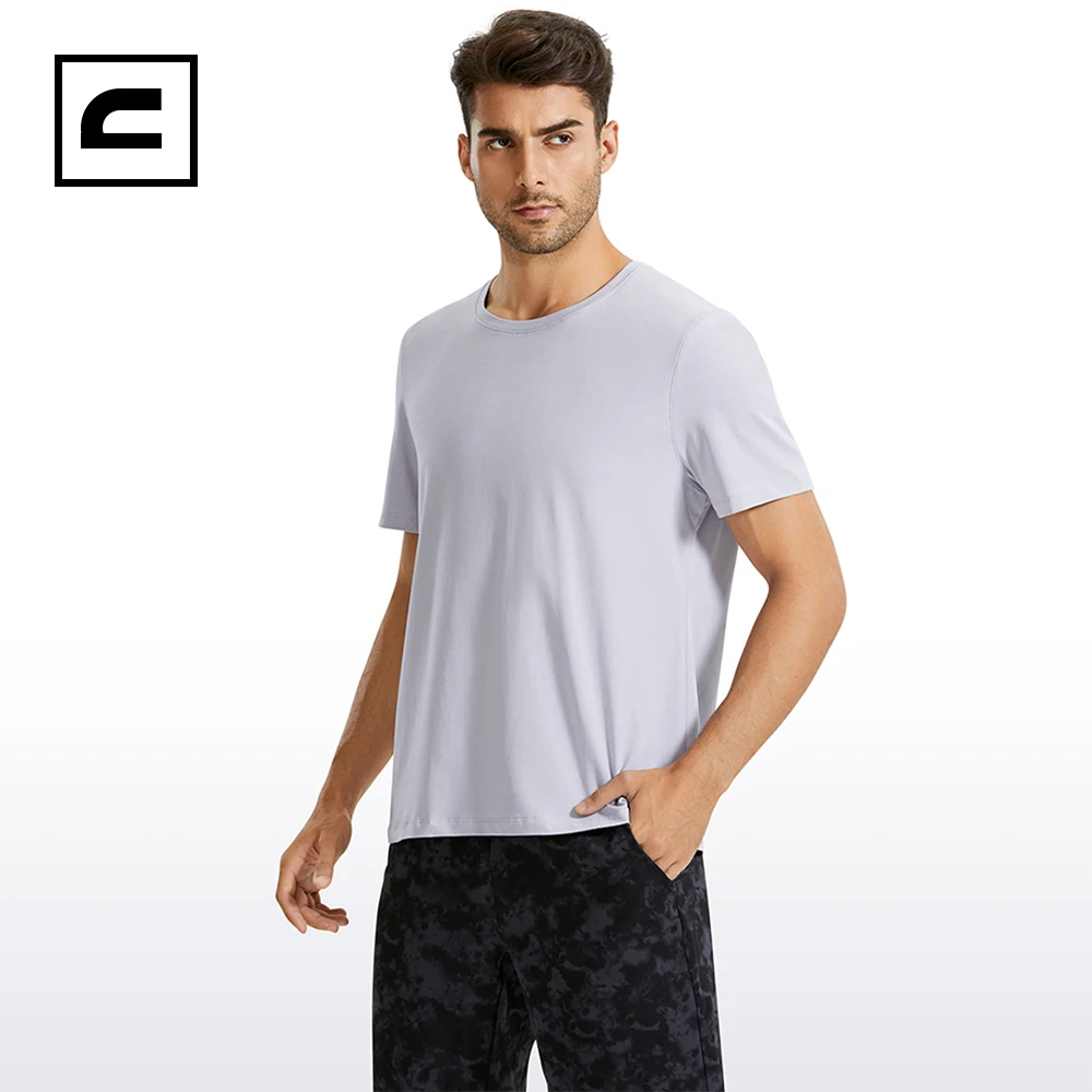 CRZ YOGA Men's Pima Cotton Short Sleeve Athletic T-shirts Moisture Wicking Loose Fit  Gym Workout Tees