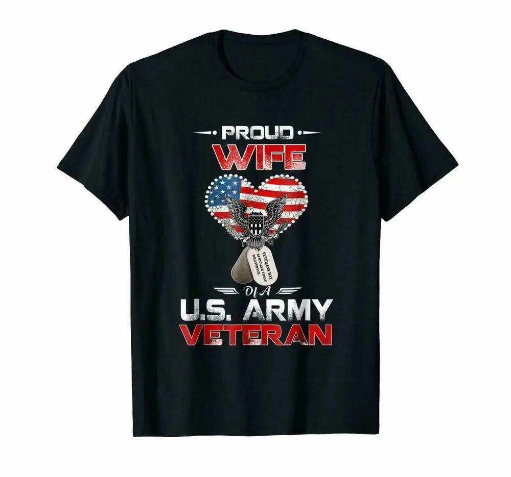 

Menproud Wife Of A U.S. Army Veteran T-Shirt Funny Black Tee Gift Trend For