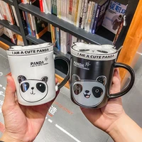 420ml creative coffee mug cup cartoon panda ceramic mugs tea milk cups with lid spoon novelty birthday gifts