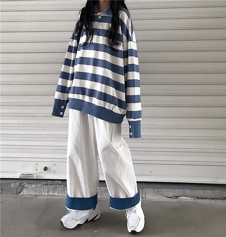 

Японская мода, повседневные свободные толстовки, женские винтажные полосатые Y2k, эстетические топы, свитшот, уличная одежда, пуловер в стиле...