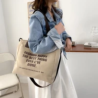 large capacity letter print ladies tote bag casual canvas zip up shoulder bag 2022 new student fashion messenger bag