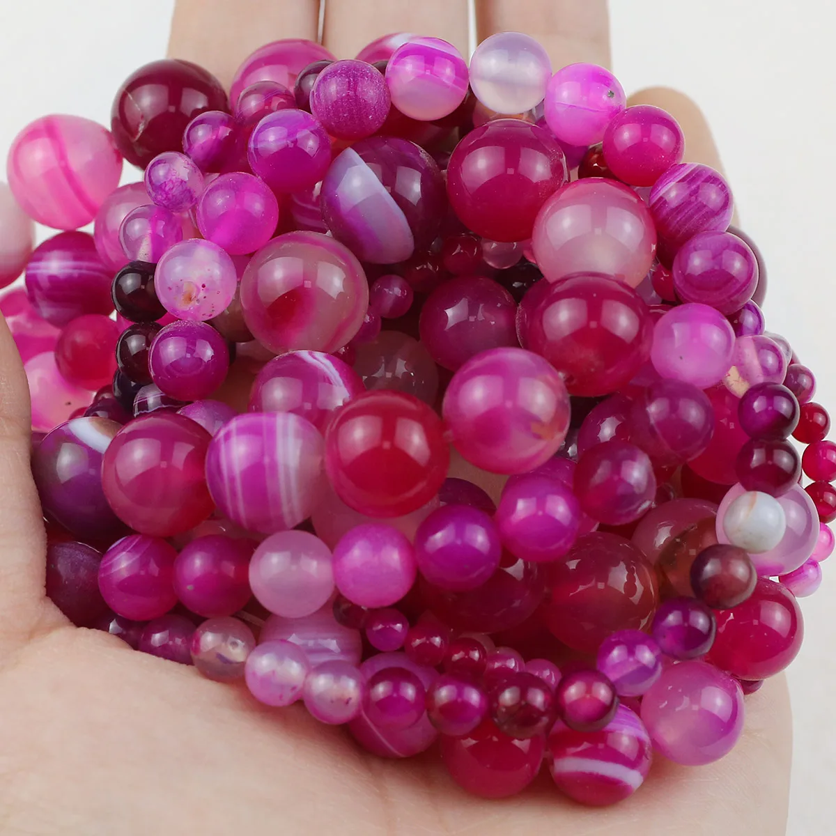 Бусины Из Натурального Камня 4/6/8/10/12 Мм Розовые Красные Круглой Формы Для