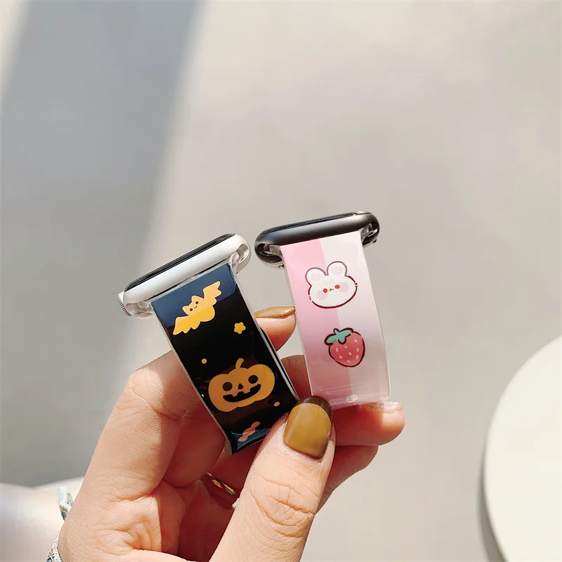 

Silicone strap for Apple watch band 44mm 40mm correa 38/42mm belt Printed Decoration bracelet iWatch series 5 4 SE 6 7 41mm 45mm