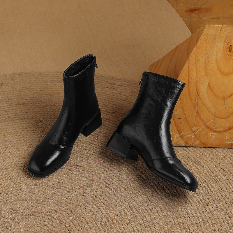 Модные ботинки из плиссированной ткани в стиле ретро пэчворк на толстом каблуке