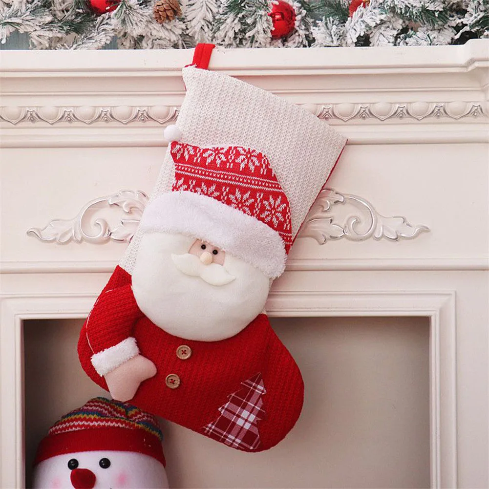 

1PC Christmas Stocking Hanging Socks-Santa Candy Gift Bag Xmas Party Kids Candy Bag Hanging Xmas Tree Ornament New Year 2023