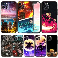 anime art demon slayer for apple iphone 13 12 mini 11 xs pro max x xr 8 7 6 plus se 2020 5 funda capa black soft phone case