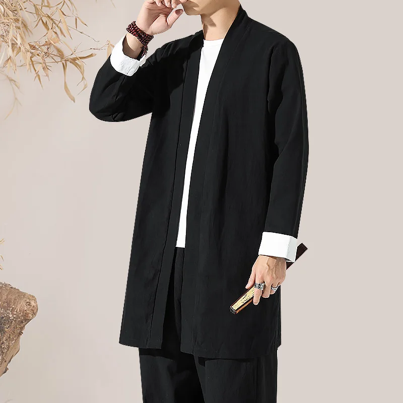 Mens Trench Coat Jacket Plus Size 4XL 5XL Kimono Casual Long Cardigan Jacket Male Solid Color Autumn Long Outerwear Tops