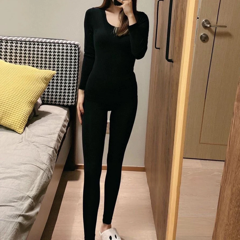 Женский осенне-зимний тонкий теплый эластичный топ и брючный костюм домашняя