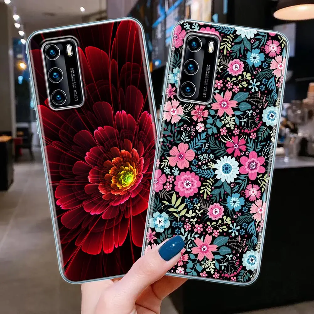 

Clear Phone Case For Huawei P60 P50 P40 P30 P20 ART MATE 50 40 30 20 PRO PLUS Silicone Case Funda Capa Shell Colorful Flowers
