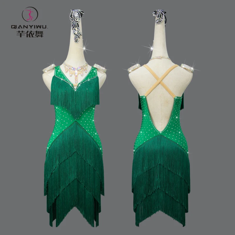 

Latin Dance Dress for Women Green Sexy Ball Fringed Skirt Large Size Prom Custom Girls Line Practice Wear Samba Cabaret Clothing