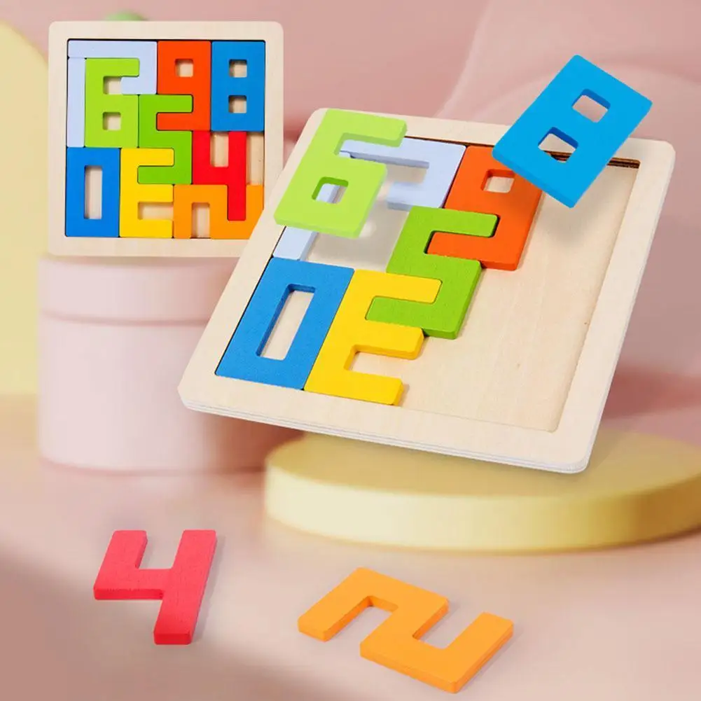 

Деревянные игрушки-головоломки Монтессори с цифрами, красочные деревянные блоки-головоломки, образовательный подарок для детей старше 3 лет Y4Q9