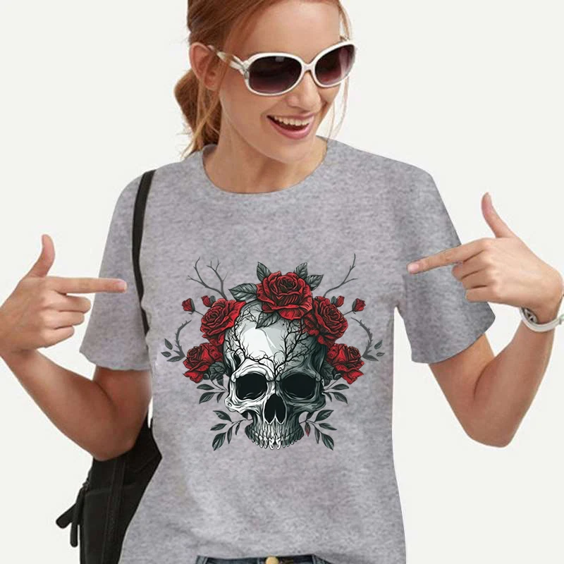 

Футболка женская с принтом черепа, Готическая уличная одежда в стиле панк/хип-хоп, топ в стиле Харадзюку с графическим принтом розы, Y2k