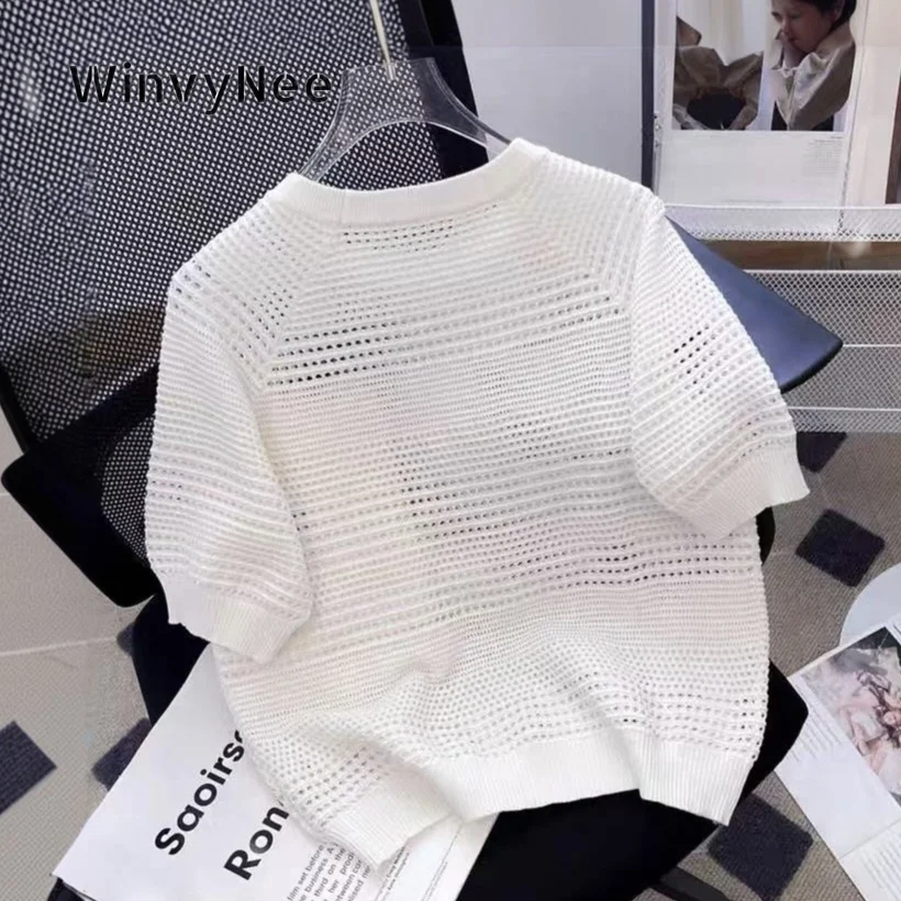 Фото Женская трикотажная безрукавка WinvyNee из чистого хлопка с ажурным узором, круглым вырезом, базовая модель для многослойных образов, осень-зима ZA1732003 №1