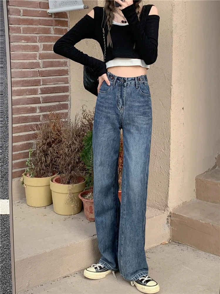 

DD1276 Jeans New High Waist Retro Wide Leg Pants Loose Pants Jeans