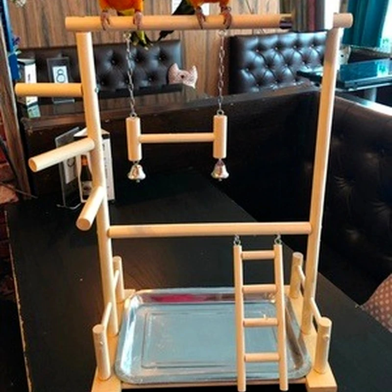

Wooden Parrot Play Stands, Bird Swing Tray Cup Toys, 53x23x36cm Hanging Ladder Bridge for Park Style Climbing Parrot Cage