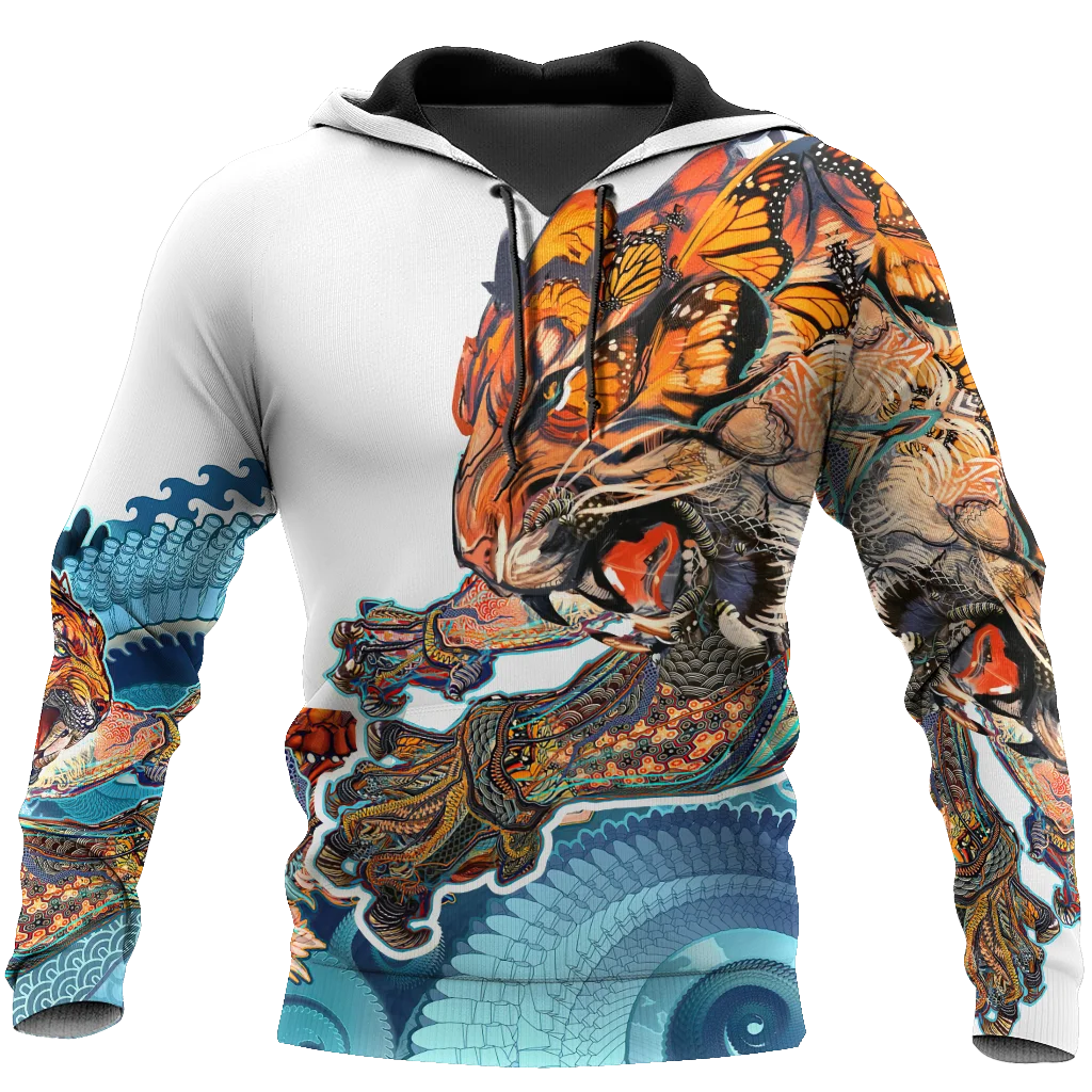 

Fashion spring and autumn tiger hoodie white tiger leather 3D all-printed men's sweatshirt unisex pullover casual jacket zipper