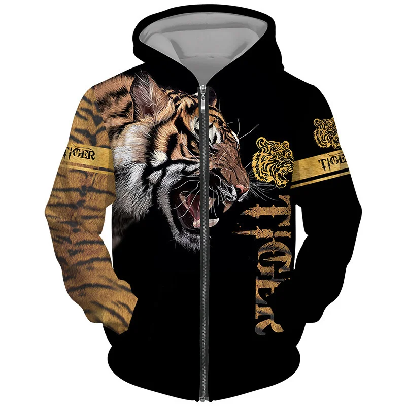 3D Printed Tiger Suit Men's Sweatshirt Pants Suit Men's Lion Hoodie Sportswear Jacket Pullover Men's Autumn Winter Sportswear
