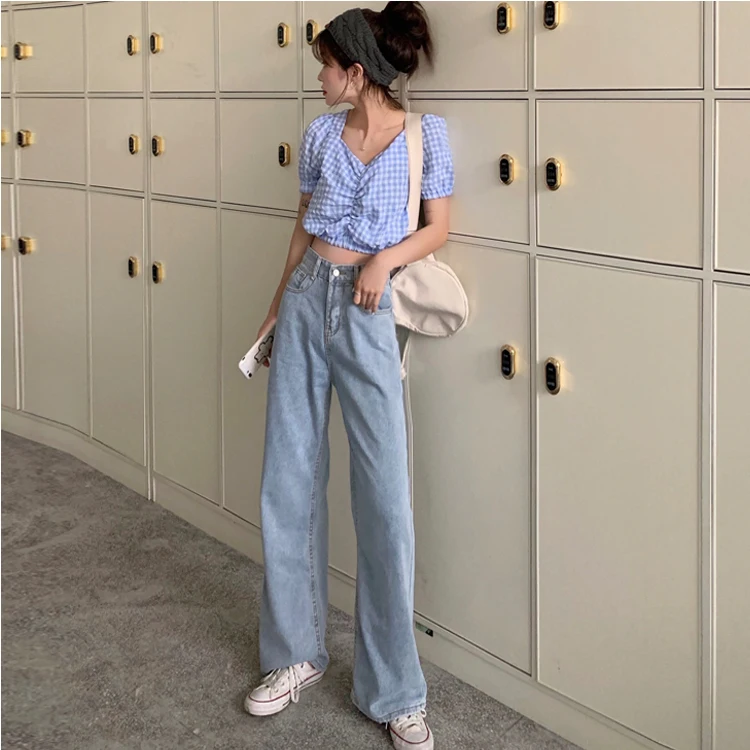 

DD1808 New Fashion High Waist Thin Mopping Wide Leg Jeans Pants Jeans