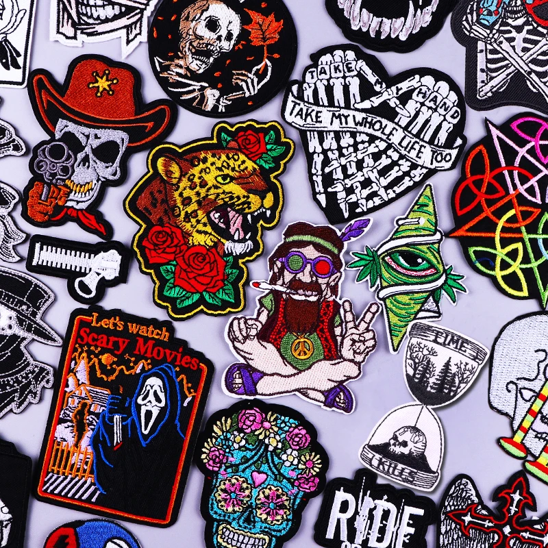 

Pirate Punk Tiger Embroidery Patches For Clothing Thermoadhesive Patches Iron On Patches On Clothes Horror Movie Badges Stickers